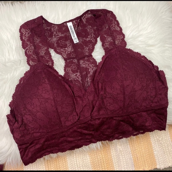 Plus Dk.Burgundy Bralette Hourglass Back Lace Pads - Picture 3 of 10